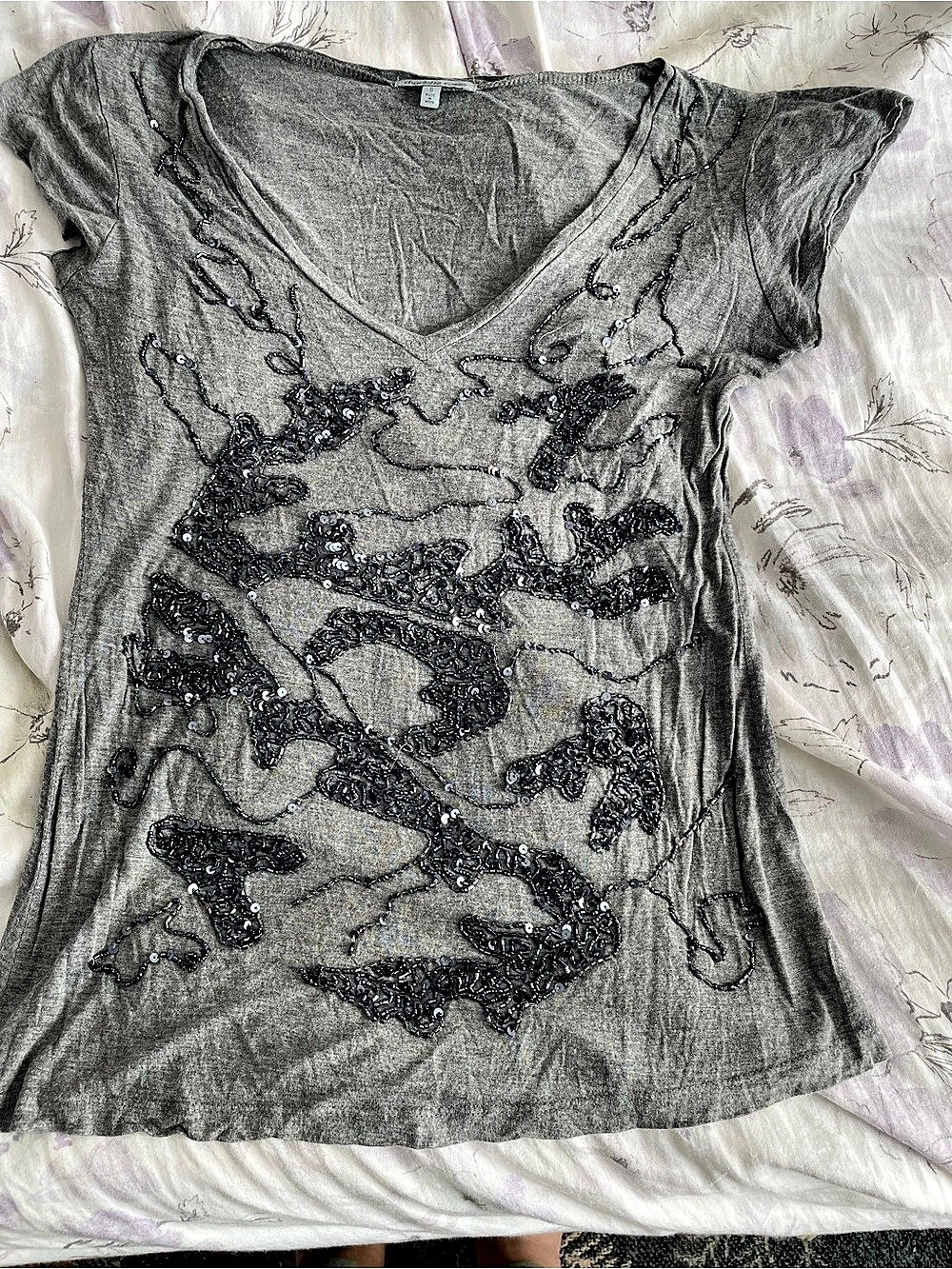 Charlotte Russe Embellished Gray Tee Size Small